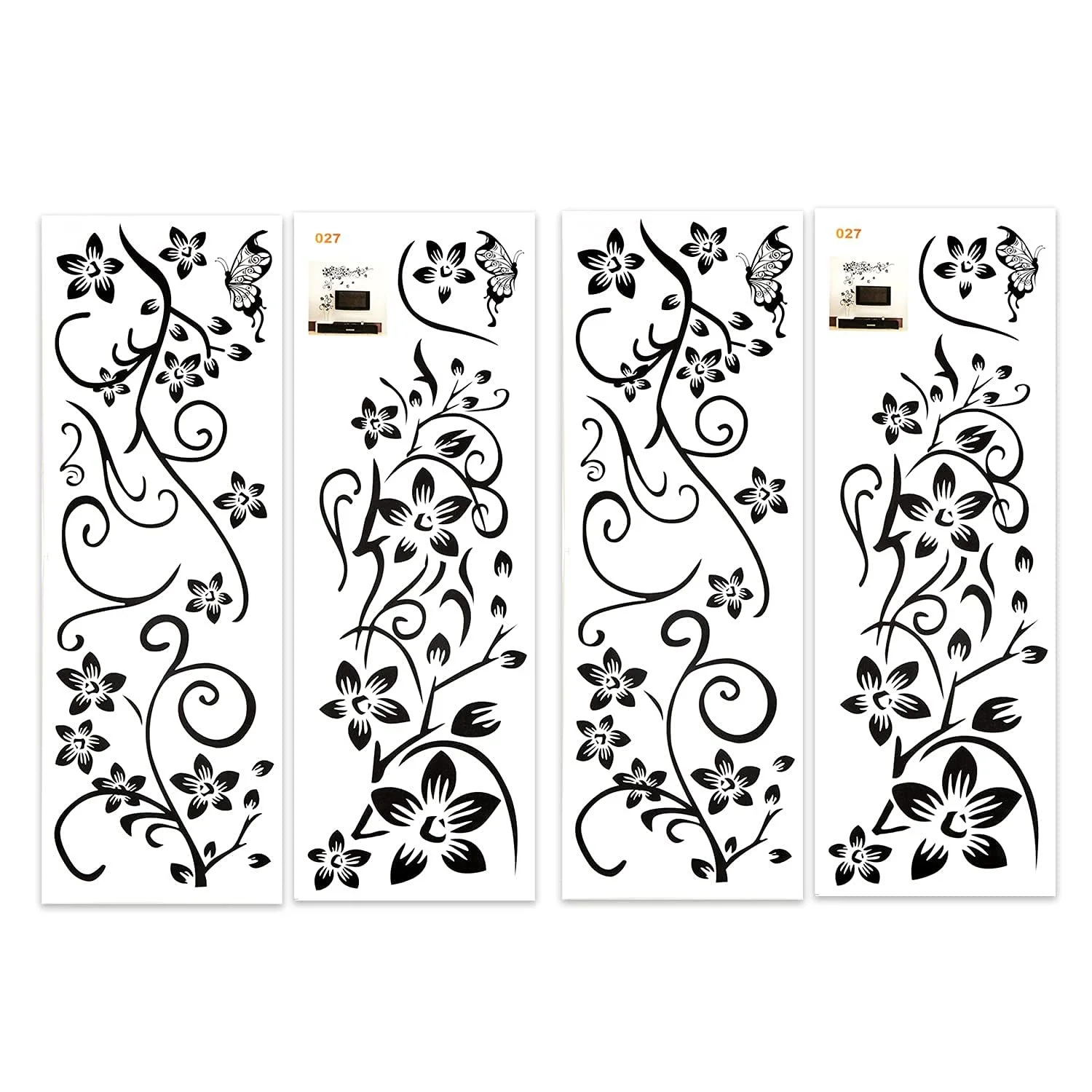 Набір наклейок на стіну Квіти та метелики 2 шт. 25 x 70 см Чорний, фото №3