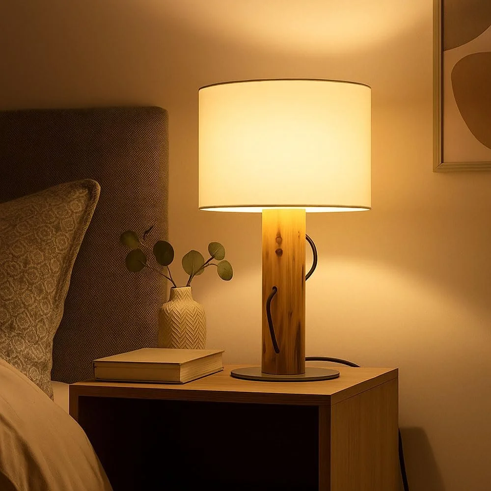 Настільна лампа Nowa LED дерев'яна для читання для спальні з текстильним абажуром біла металева тканинна 4 Вт 320 лм тепле біле світло Г x В 18 x 32 см, фото №4
