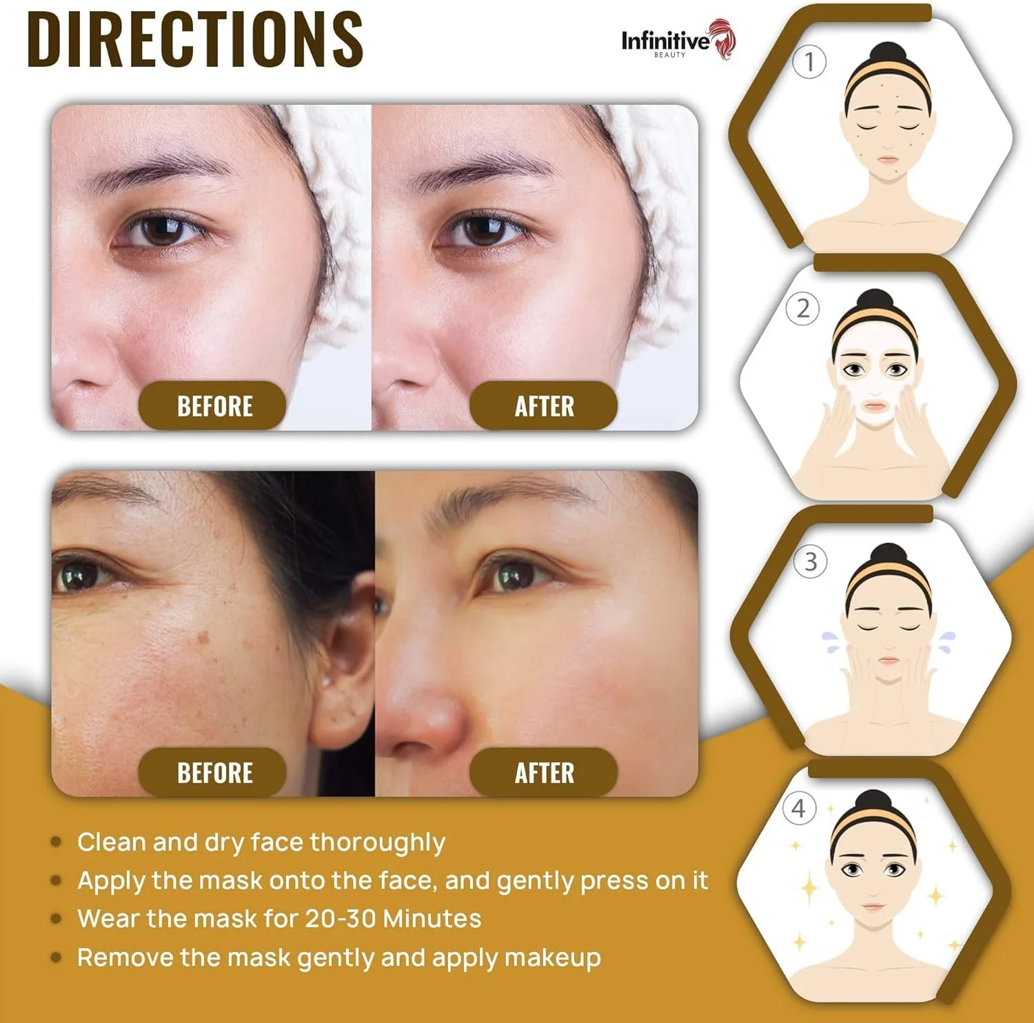 Маска для обличчя Infinitive Beauty Crystal 24K Gold Powder Gel Collagen 10 шт, фото №6