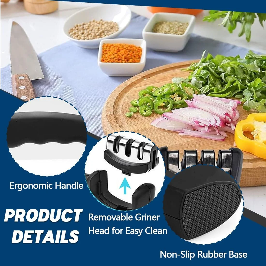 Точилка для ножів DWFYOI 3-ступенева Ручна Ергономічна Нековзна Чорна, фото №3 Точилка для ножів DWFYOI 3-ступенева Ручна Ергономічна Нековзна Чорна, фото №3