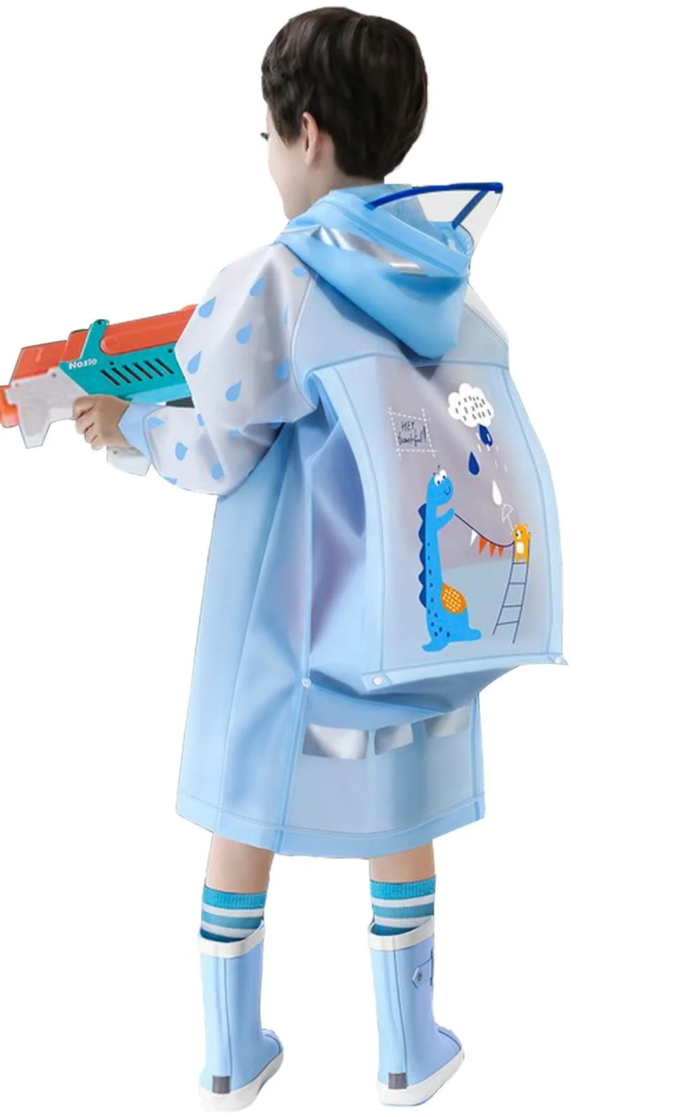 Детский дождевой плащ-пончо для мальчиков с рукавами со светоотражателями, фото №2