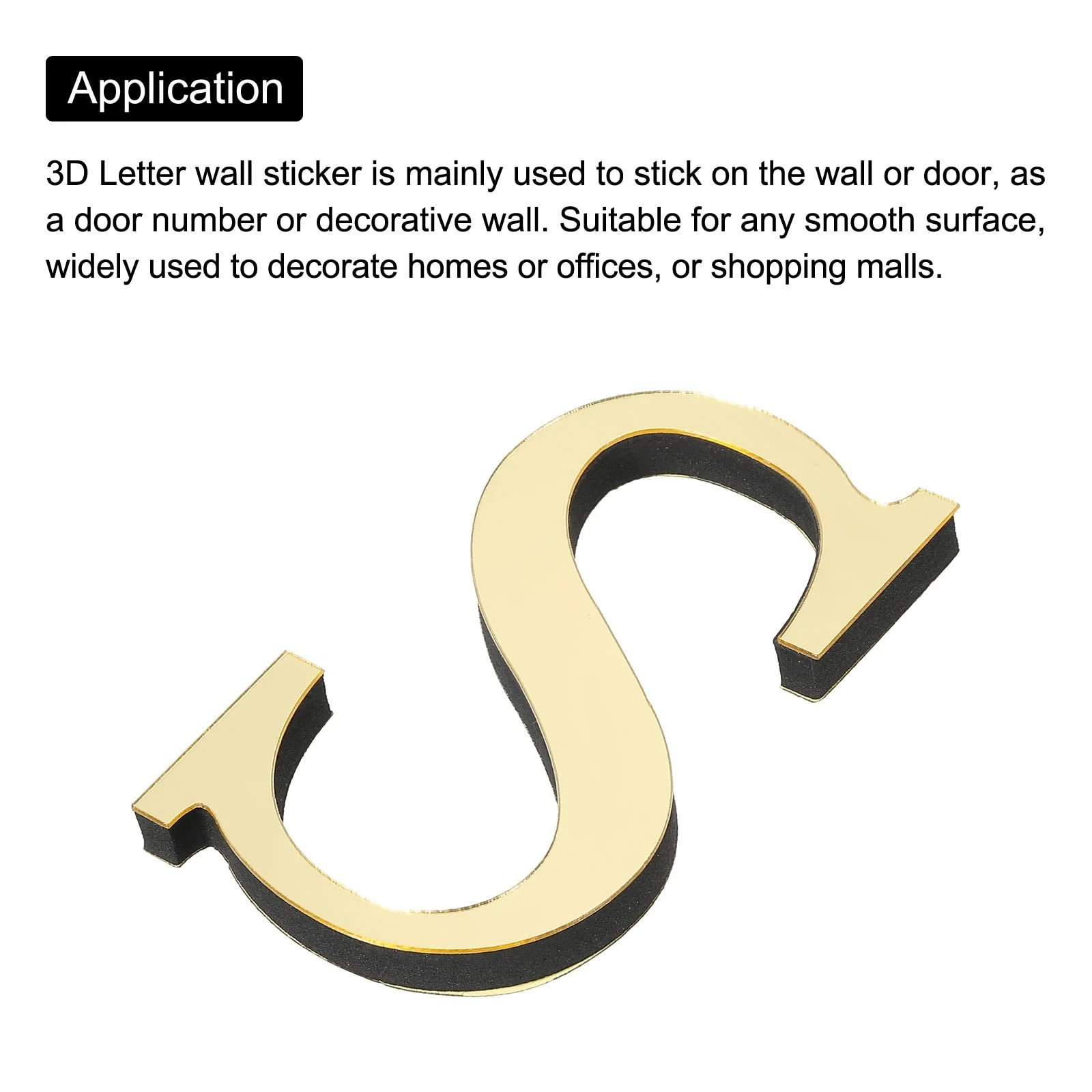 Наклейка на стіну PATIKIL 3D Акрилова дзеркальна літера S Самоклеюча Світле золото, фото №4