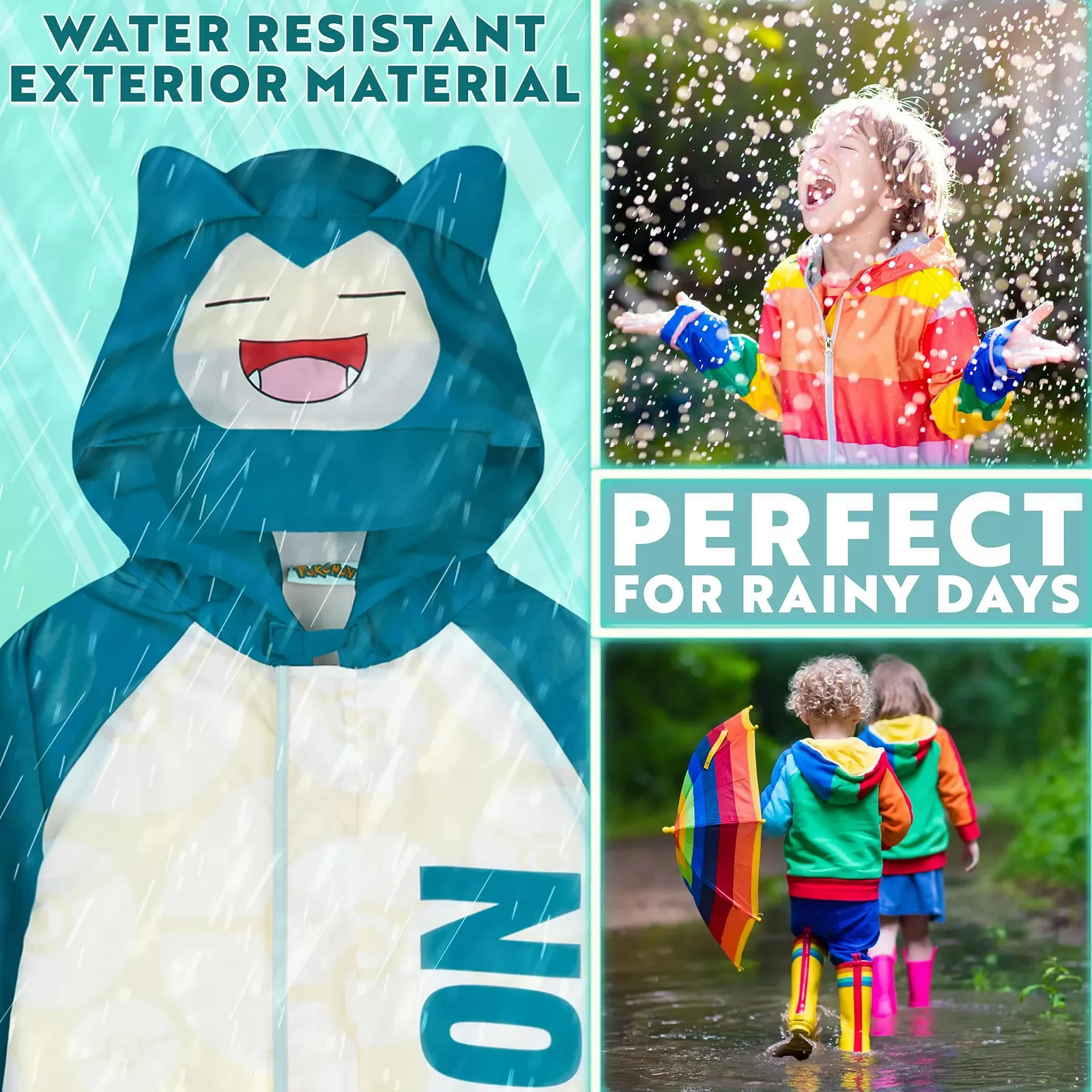 Дитячий дощовий комбінезон Pokemon Pikachu Relaxo Bulbasaur Водонепроникний з підкладкою, фото №2 Дитячий дощовий комбінезон Pokemon Pikachu Relaxo Bulbasaur Водонепроникний з підкладкою, фото №2