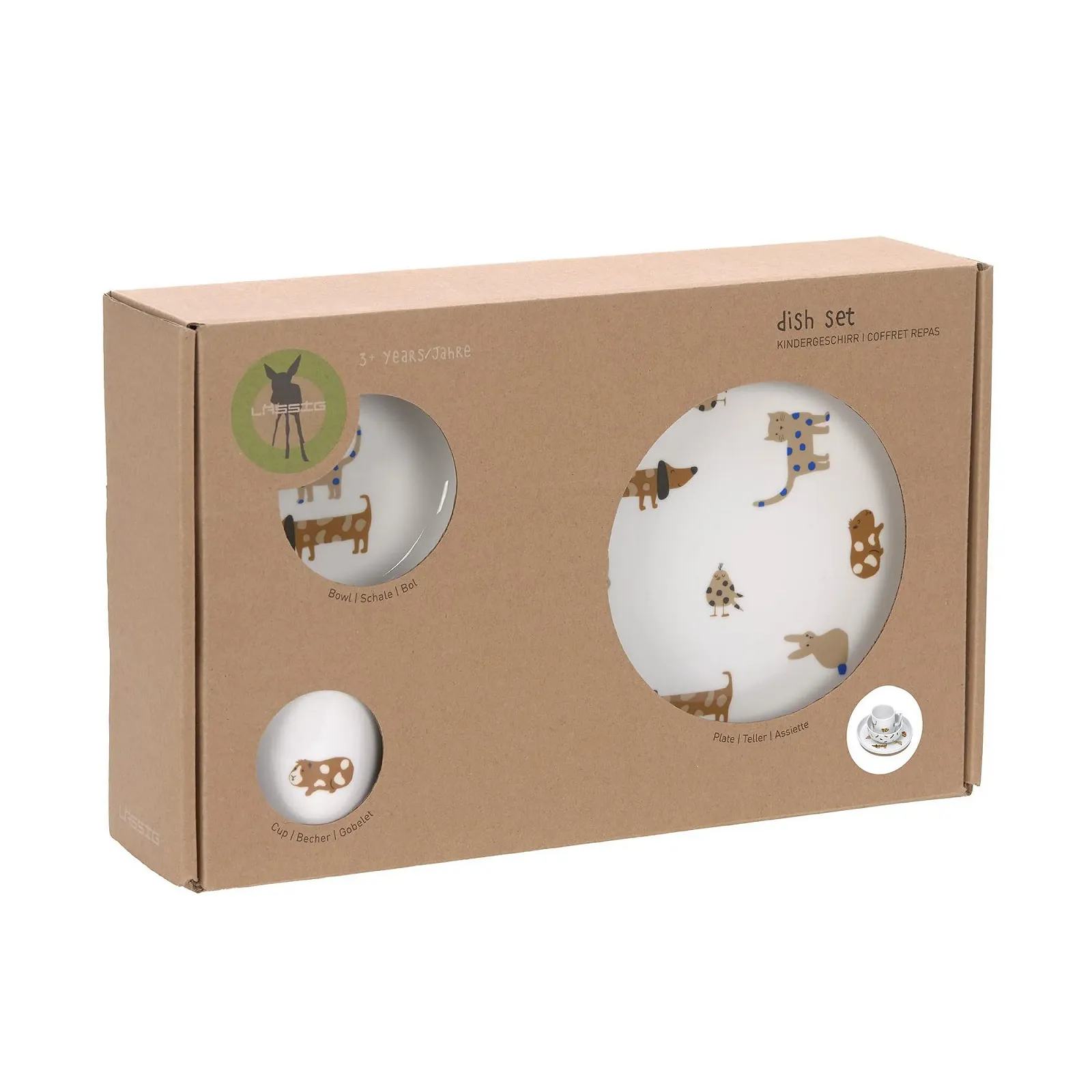 Дитячий порцеляновий набір посуду LäSSIG Little Mateys: тарілка, миска, чашка, з силіконовим кільцем, нековзкий, королівський синій, фото №3