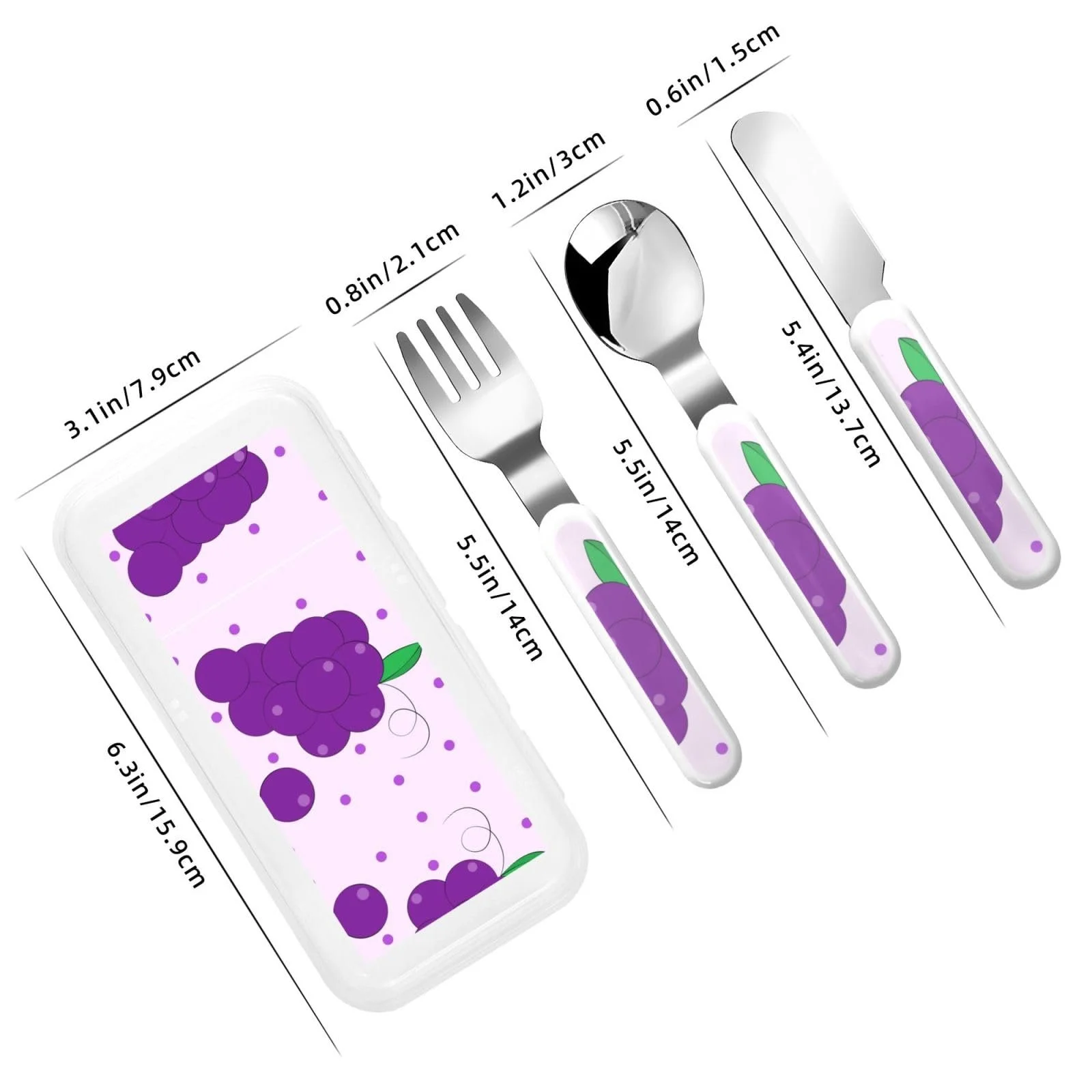 Набір дитячих столових приборів з мультяшним принтом винограду, три предмети, багаторазовий, фото №3 Набір дитячих столових приборів з мультяшним принтом винограду, три предмети, багаторазовий, фото №3