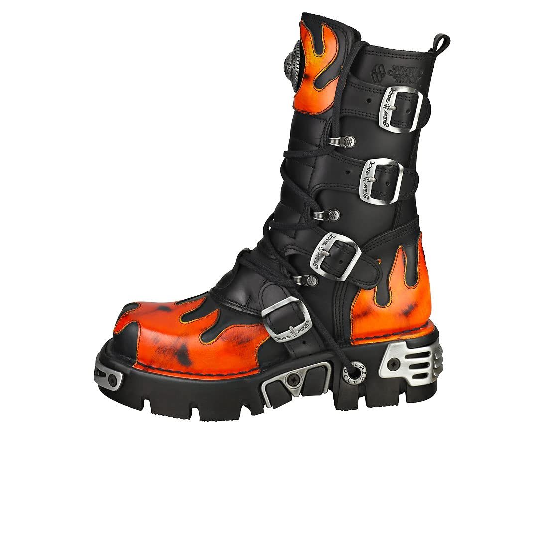 Черевики New Rock Reactor Black Pulik Fire Buckles Шкіряні Metallic Flames Black M.591-S16, фото №5