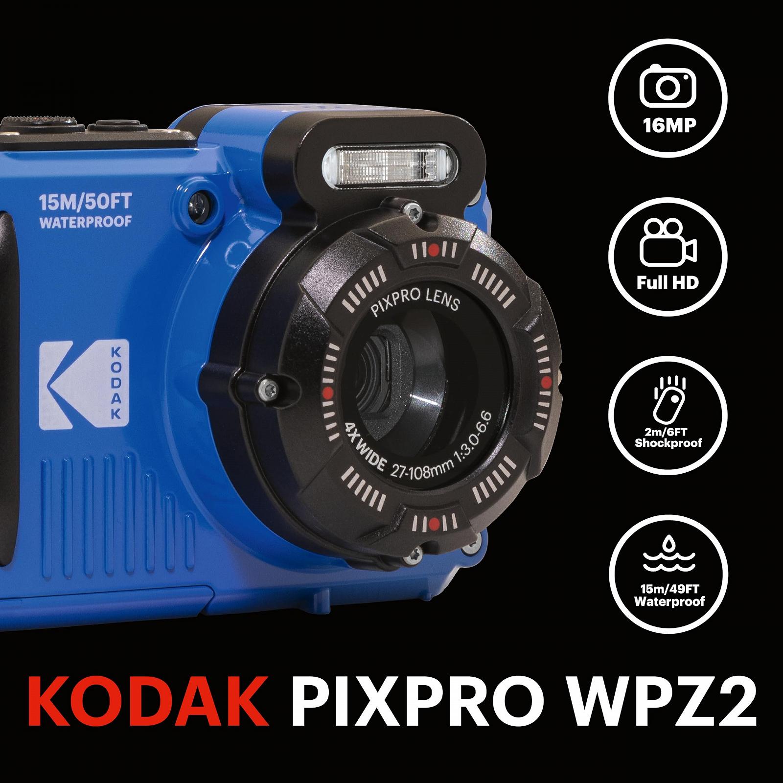 Цифровой фотоаппарат KODAK Pixpro WPZ2 Компактный 16 Мп, Водонепроницаемый до 15 м, Ударопрочный, Видео 720p, LCD Экран 2.7 - Li-ion Аккумулятор, Синий, фото №3