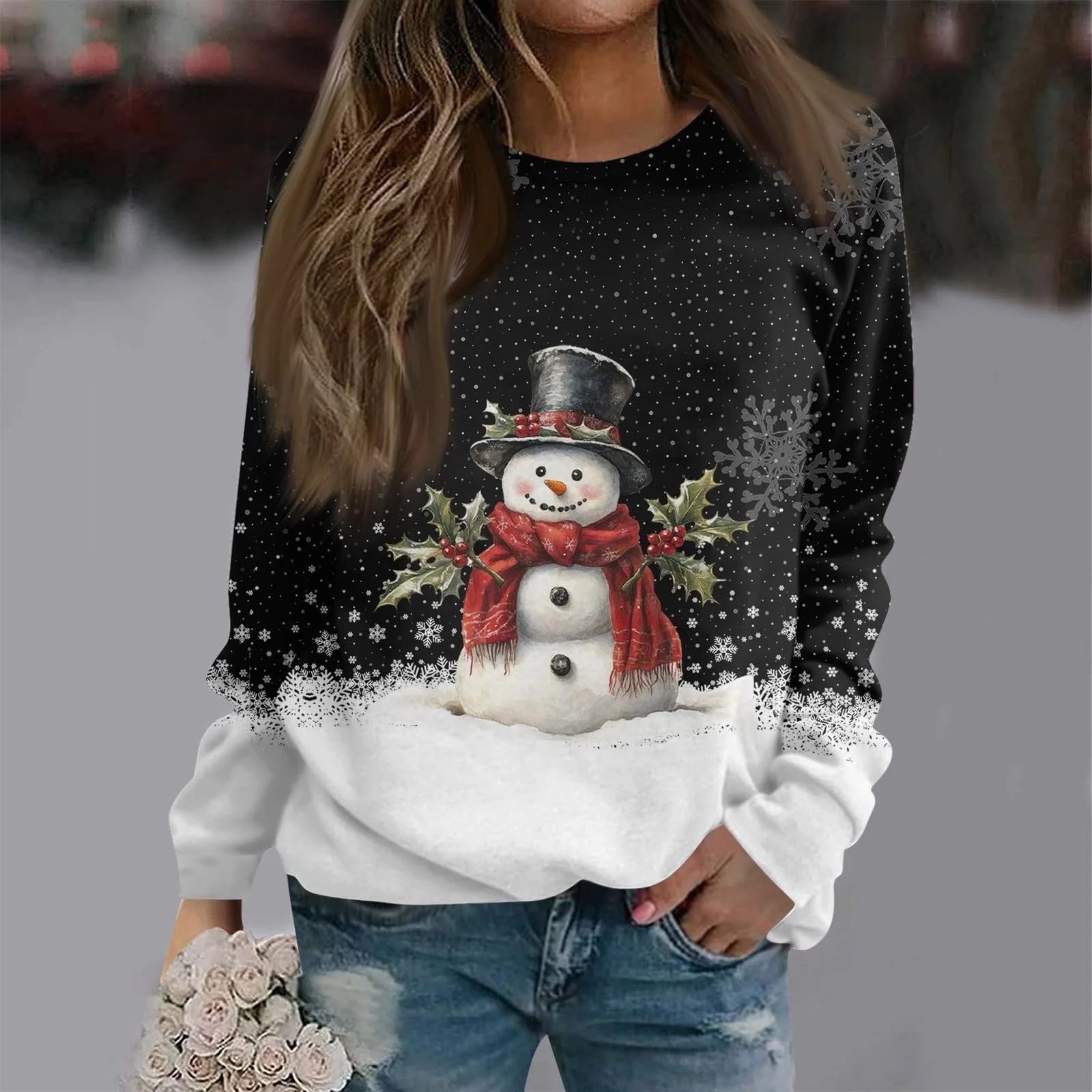 Женская Толстовка Nuaoxyeu Рождественский Снеговик Принт, фото №4 Женская Толстовка Nuaoxyeu Рождественский Снеговик Принт, фото №4