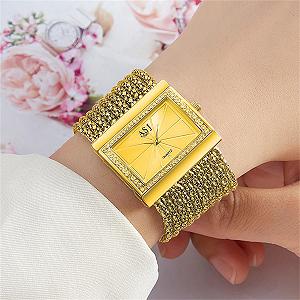 Женские часы Прямоугольные JewelryWe Бриллиантовые Золотые synthetic.ua - Фото 1