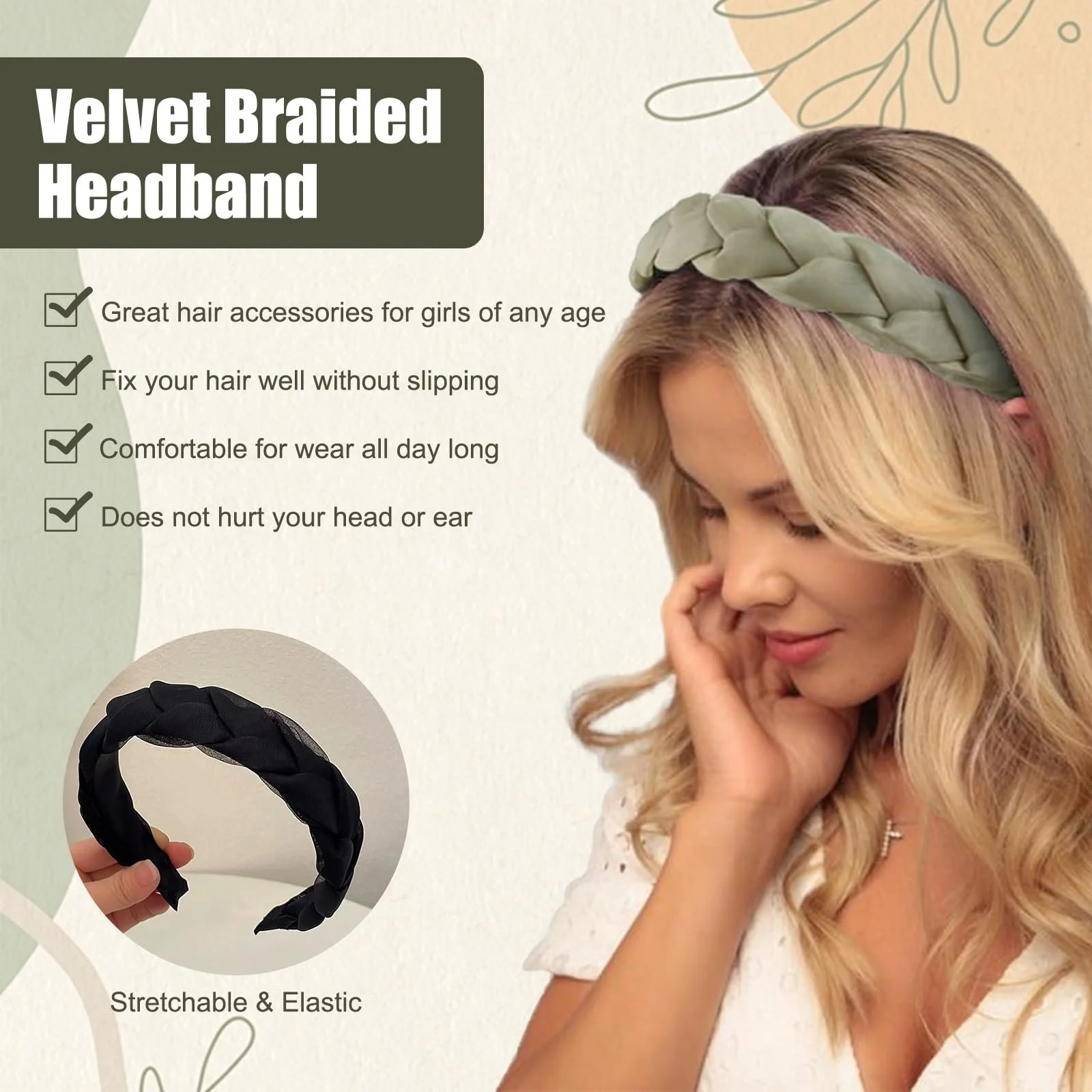 Обруч для волосся оксамитовий плетений, фото №3