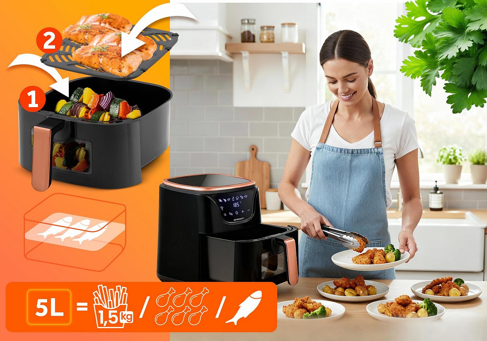 Мультипіч Berdsen 1500 W 5 L Black Gold, фото №8 Мультипіч Berdsen 1500 W 5 L Black Gold, фото №8