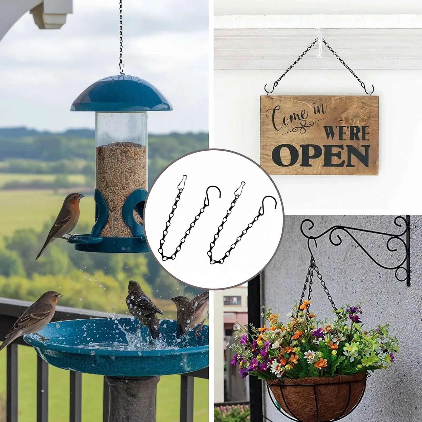 Набір підвісних ланцюгів для квіткових кошиків 4 шт. Метал 50 см Чорний, фото №7