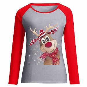 Рождественский джемпер Qixiu для женщин Merry Top, рубашка с длинными рукавами и оленьим узором, теплая осенняя рубашка, повседневная зимняя рождественская блузка synthetic.ua - Фото 1