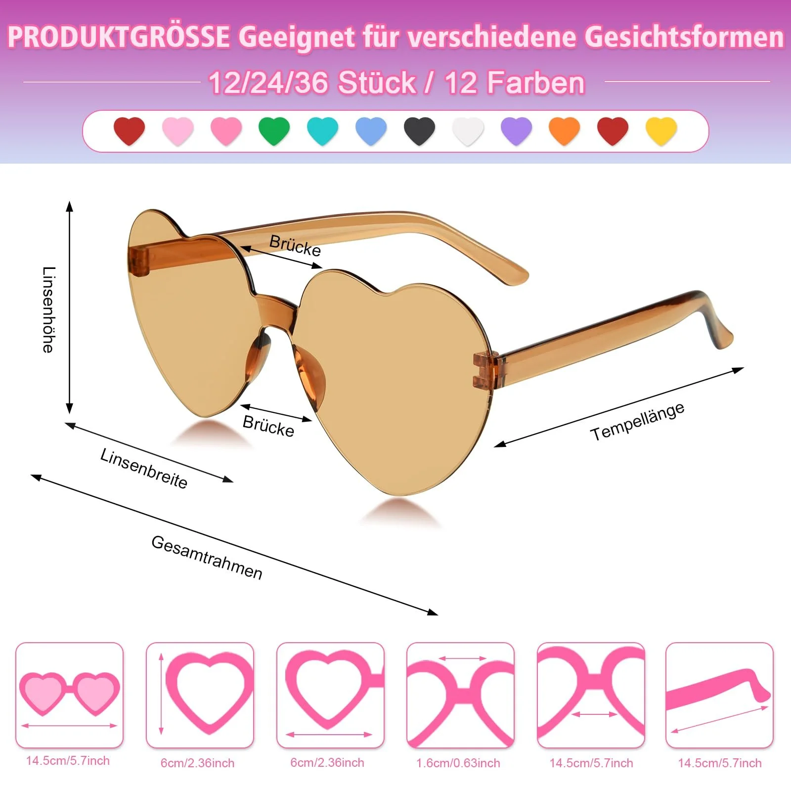 Сонцезахисні окуляри NACHLYNN Серце 12 кольорів Без оправи Серцеподібні Прозорі, фото №2