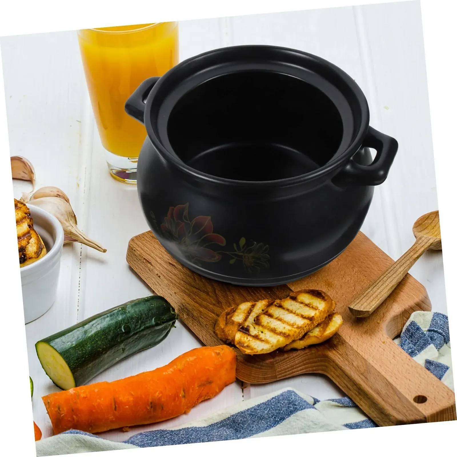 Кастрюля для запекания Healifty керамическая 2 л с ручкой Черный, фото №4