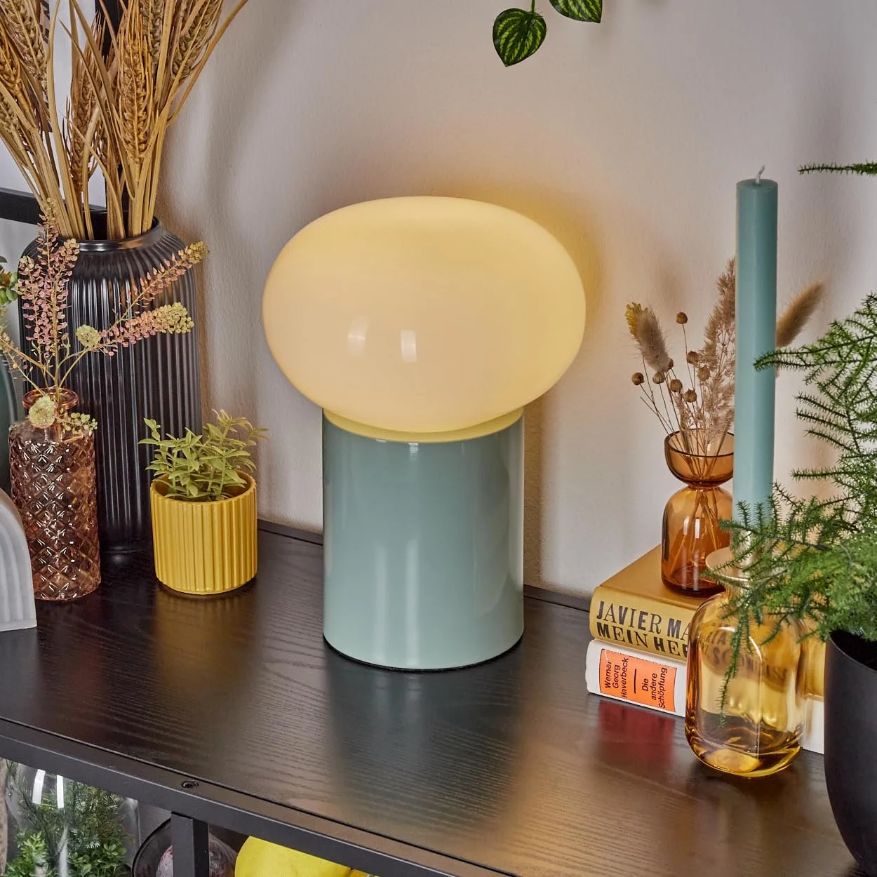 Настільна лампа Tati сучасна метал/скло ретро/вінтаж 20 см висота 27 см вимикач на кабелі 1 x E27 бірюзова/біла, фото №8