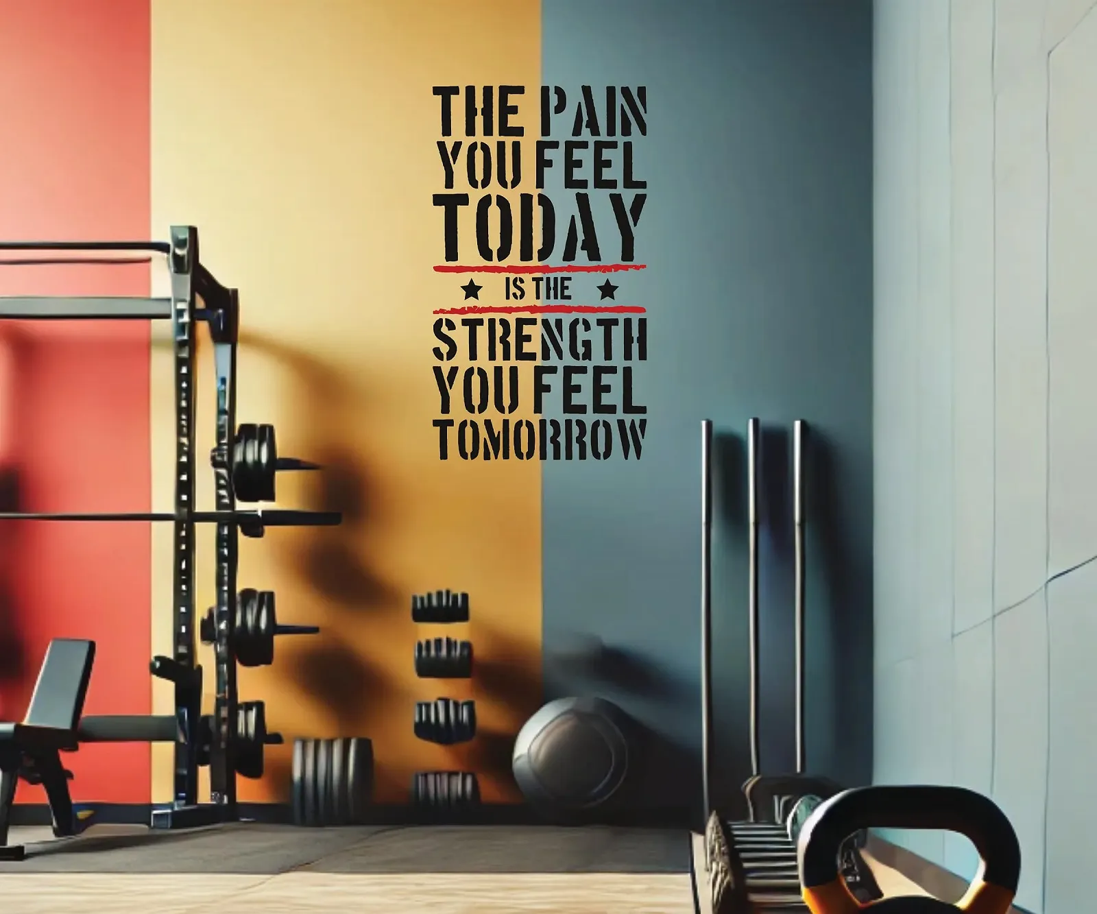Наклейка на стіну Pain Today Strength Tomorrow Gym Motivational 57 x 100 см Чорно-червона, фото №2