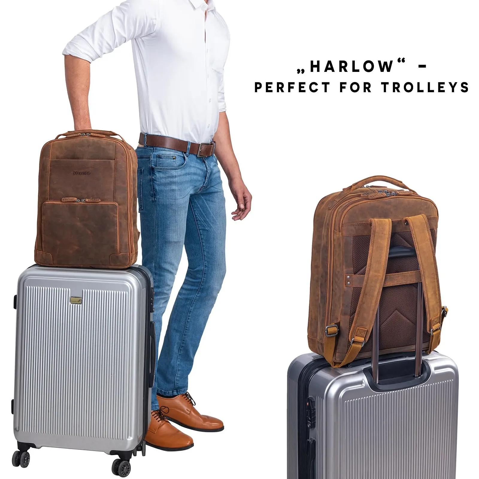 Рюкзак для ноутбука STILORD Harlow 15-17 дюймів Шкіряний Коричневий, фото №6