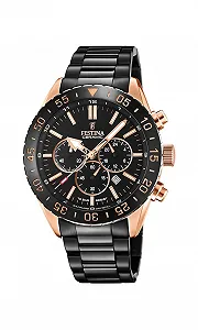 Мужские аналоговые кварцевые часы Festina F20578/1 с ремешком из нержавеющей стали, черные - Фото 1
