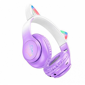 Беспроводные детские наушники с кошачьими ушками Hoco W42 Cat Ear Накладные Bluetooth c LED подсветкой Фиолетовый ціна на synthetic.ua - Фото 1 Беспроводные детские наушники с кошачьими ушками Hoco W42 Cat Ear Накладные Bluetooth c LED подсветкой Фиолетовый synthetic.ua - Фото 1