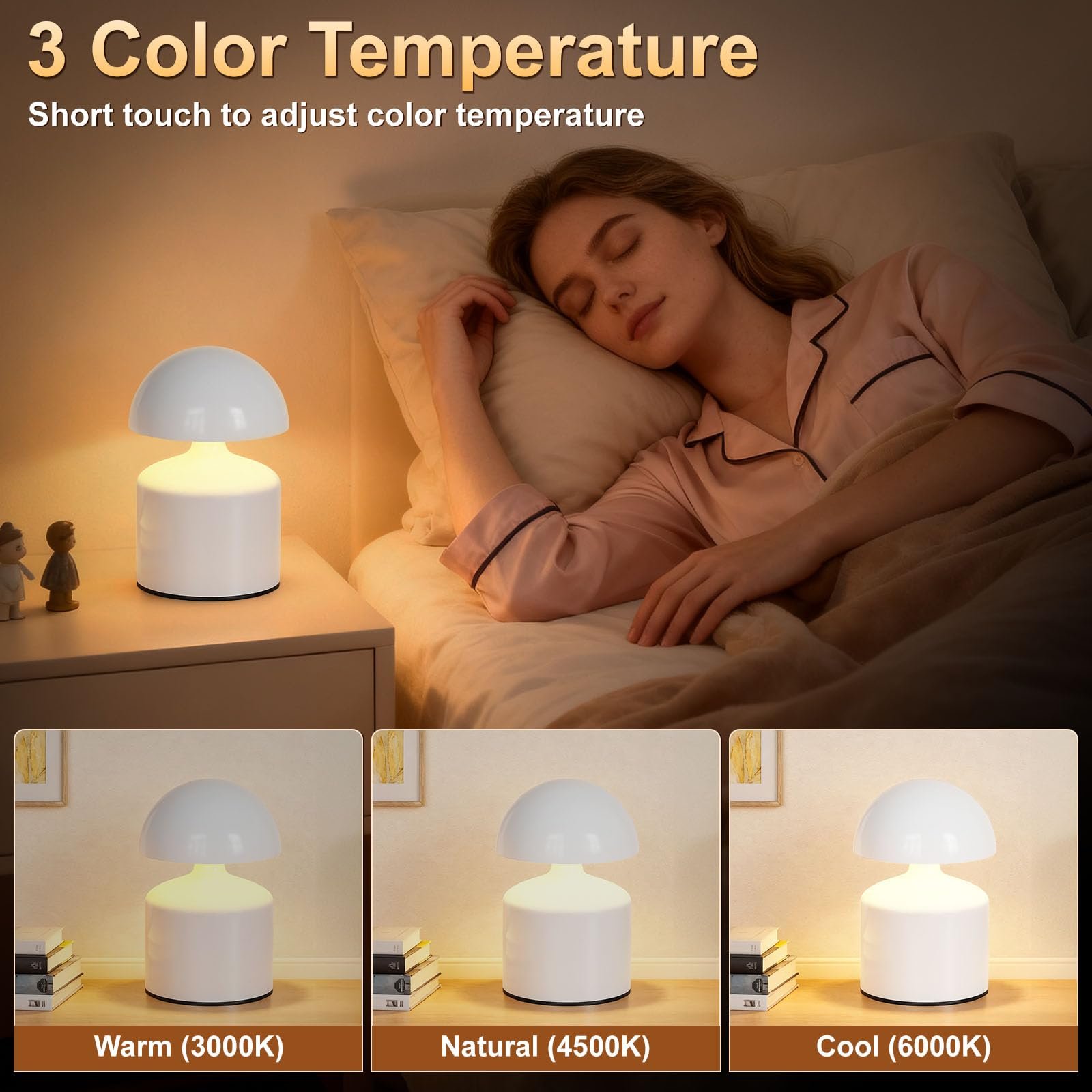 Настільна лампа Modern Wireless Small Mushroom сенсорна світлодіодна акумуляторна міні нічник, фото №3