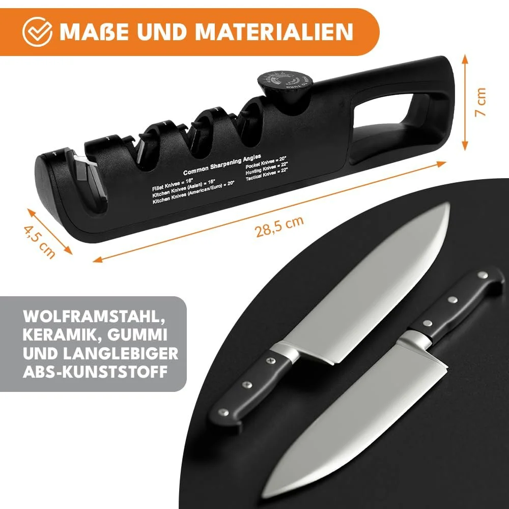 Точилка для ножів KRUMAD 3-рівнева Регульований кут Вольфрамова сталь та кераміка, фото №4