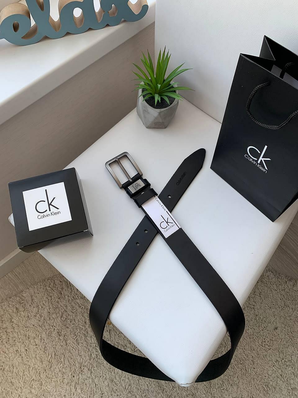 Чоловічий шкіряний ремінь Calvin Klein універсальний пояс із натуральної шкіри чорний у подарунковій упаковці, фото №3