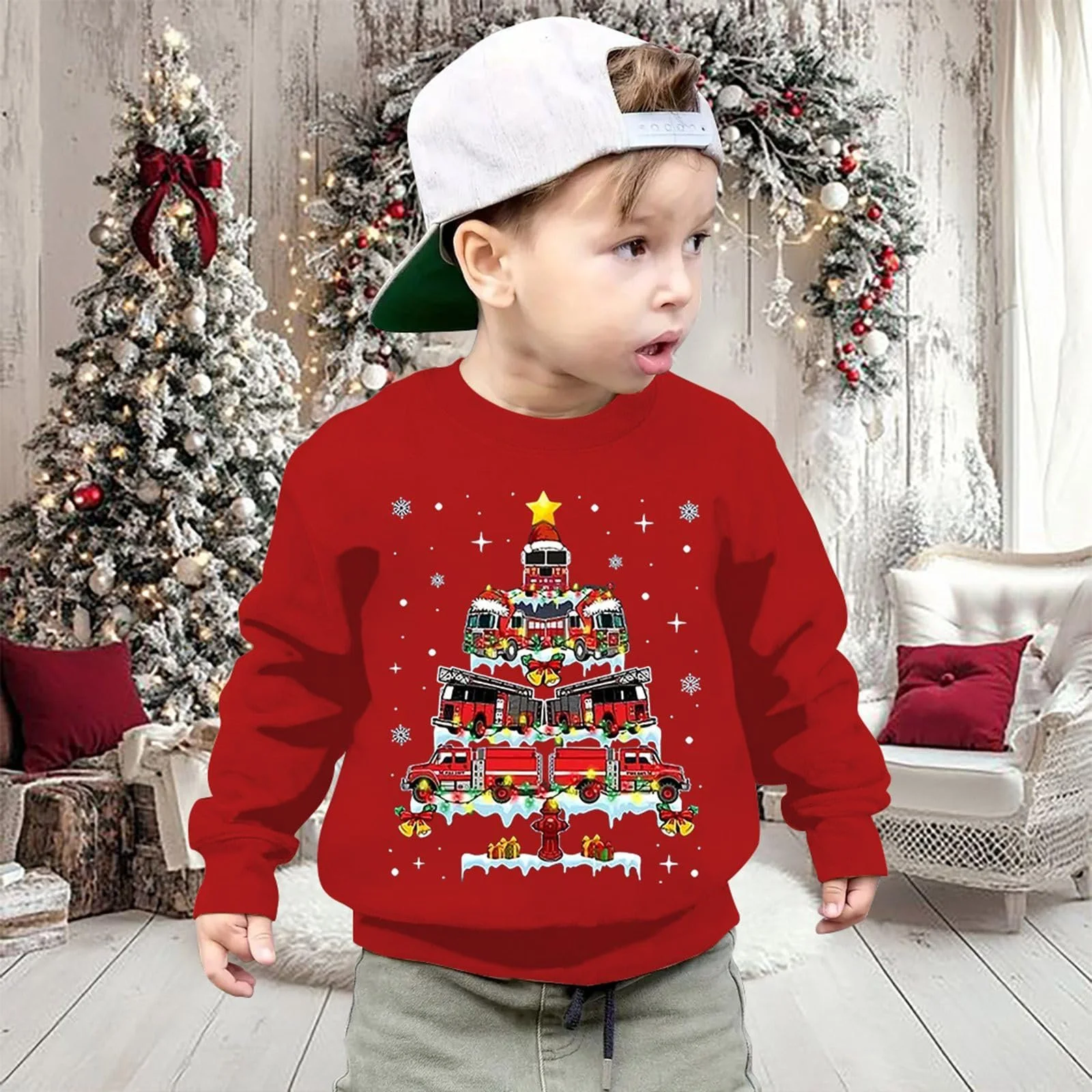 Різдвяний дитячий Світшот для осені та зими з принтом літер, круглим вирізом і довгими рукавами, фото №2