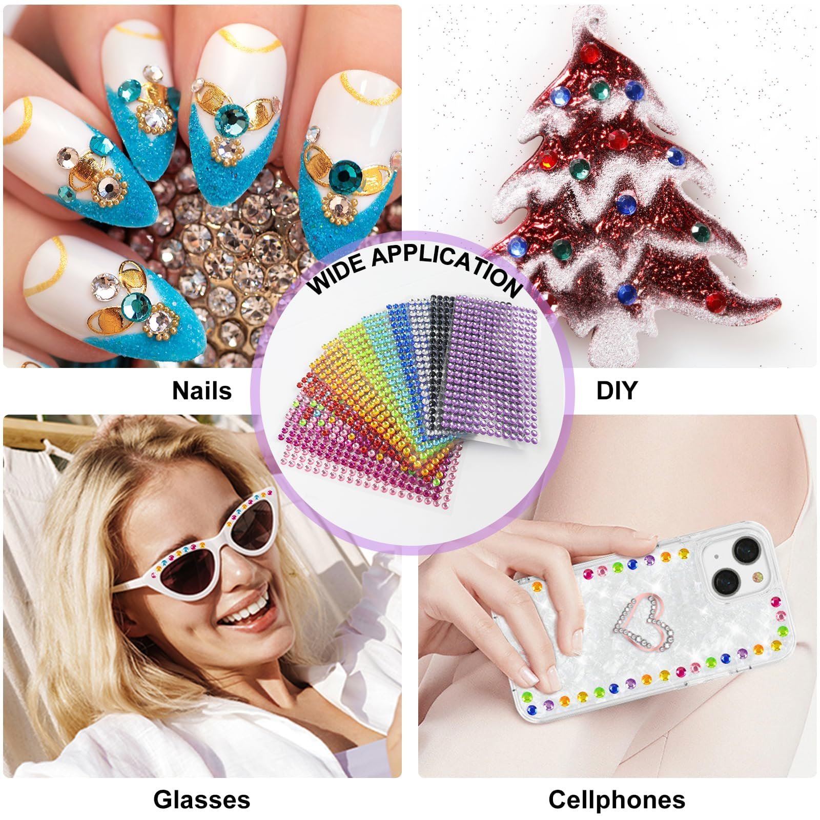 Стразы самоклеящиеся 3120 штук, 12 листов, для лица, макияжа, ногтей, фестивалей, фото №7