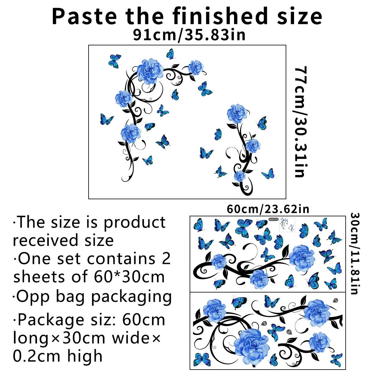 Наклейка на стену HGDESIGN Blue Peony Rose Flower Tendril, фото №6