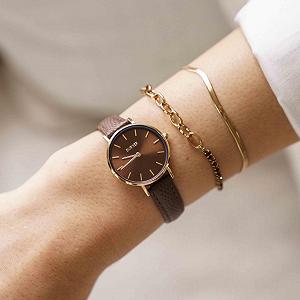 Женские часы BURKER Ruby Petite круглые классические аналоговые водонепроницаемые 3 ATM, золотисто-коричневые, 28 мм synthetic.ua - Фото 1