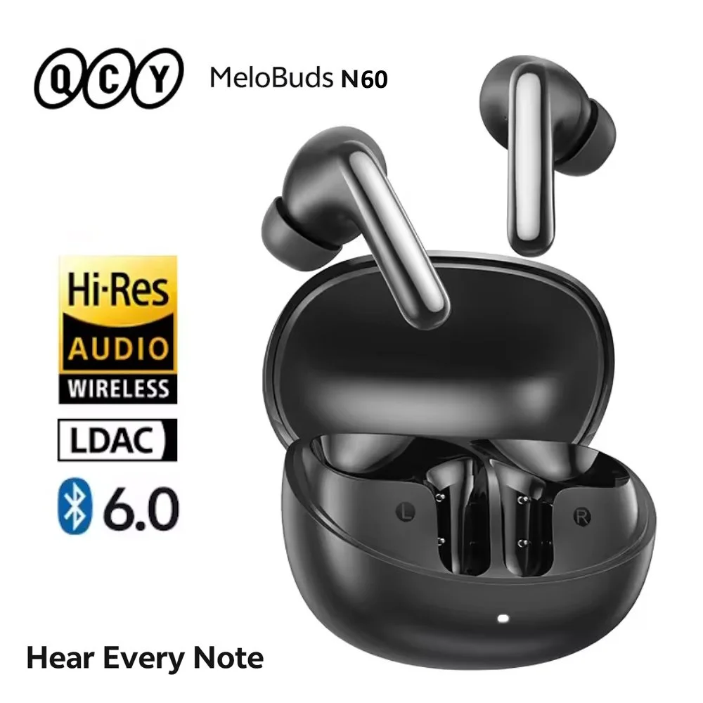 Наушники QCY MeloBuds N60 Hi-Res LDAC PureSilenz ANC AI BT6.0 Black, фото №1 Наушники QCY MeloBuds N60 Hi-Res LDAC PureSilenz ANC AI BT6.0 Black, фото №1