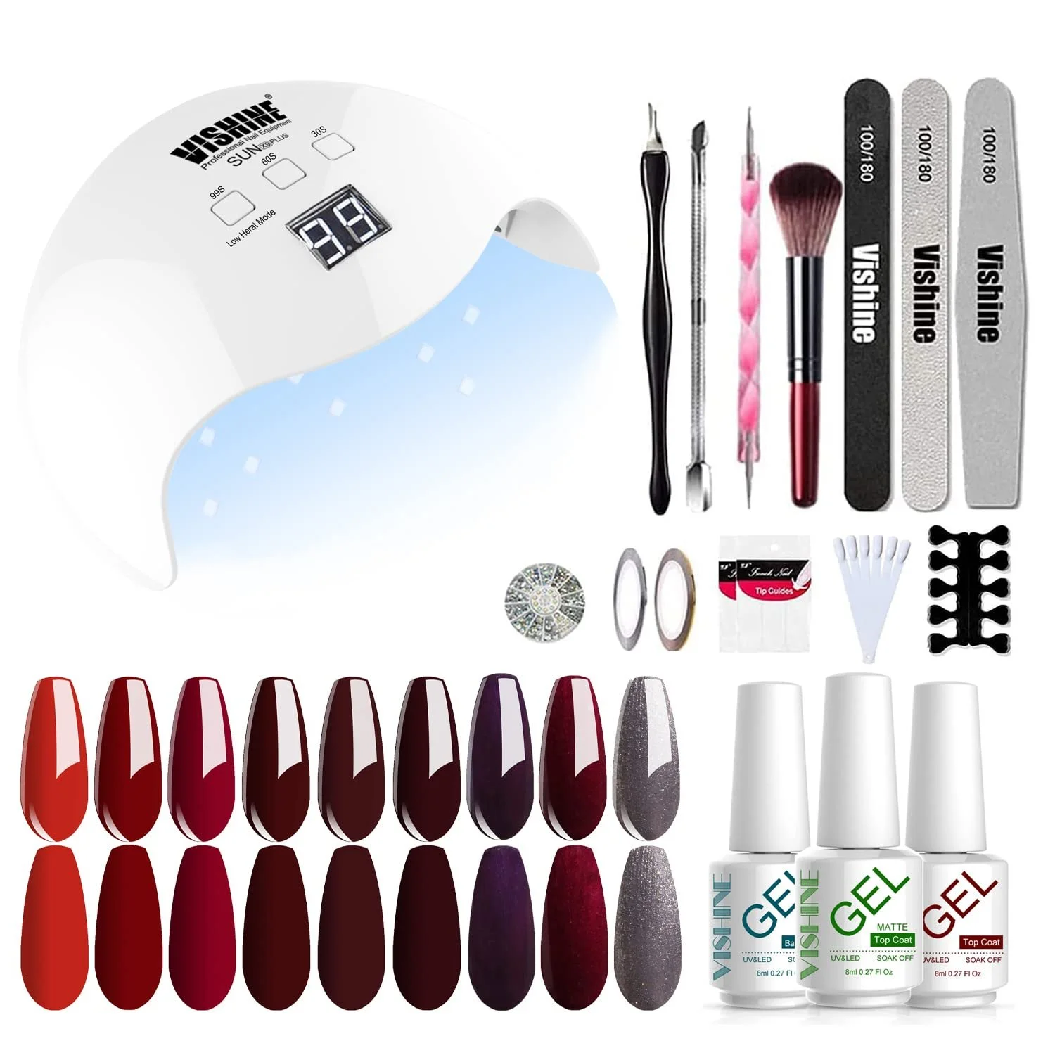 Гель-лак Vishine Набір 48W LED Лампа Базове та Верхнє покриття 4 Відтінки Червоного Колір, фото №1