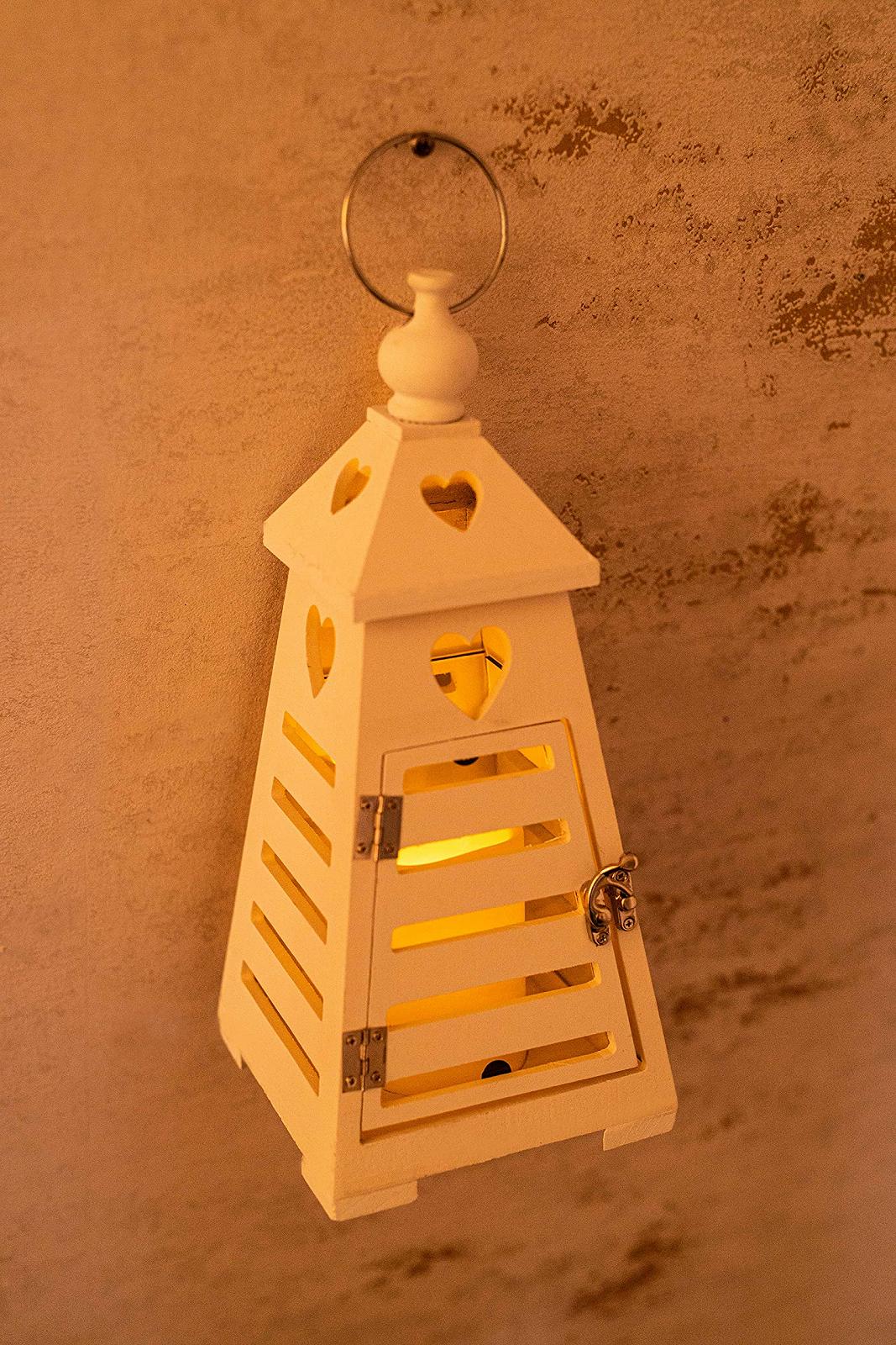 Ліхтар Марко Пол LED Білий Серце З деревини Безполуменевий тримач свічки піраміда Декор дому Рустикальний Вільностоячий Попередньо освітлений Інтер'єрний декор Підвісний Працює на батареях, фото №3