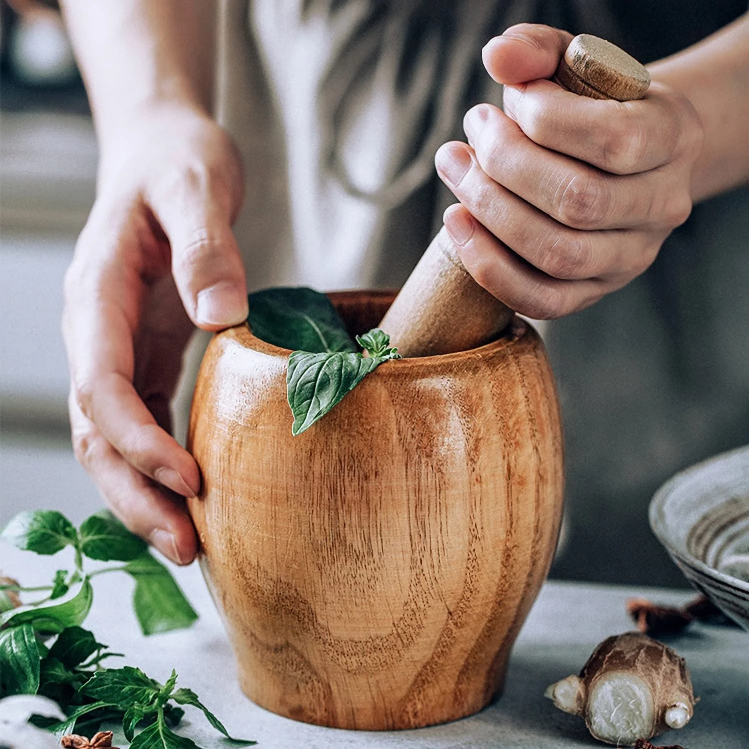 Ступка з товкачиком дерев'яна, фото №5