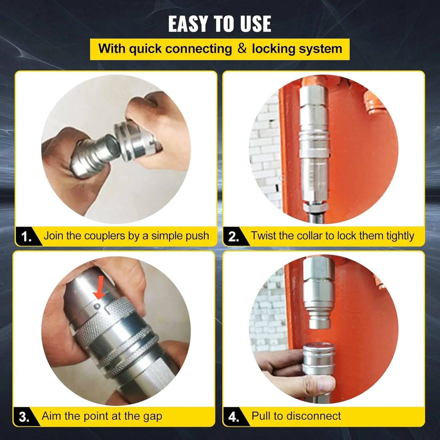 Швидкоз'ємна гідравлічна муфта VEVOR 1/2" (2шт.) Сірий, фото №6