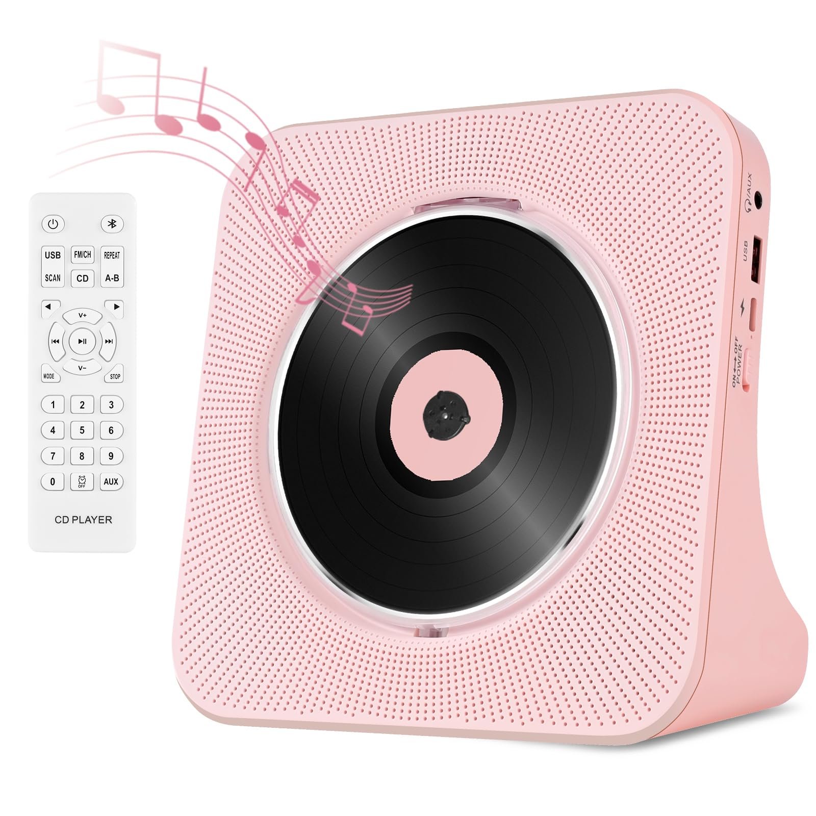 CD-проигрыватель Bluetooth с HiFi динамиком, с пультом дистанционного управления, LED-экраном, FM-радио, AUX/USB, разъемом для наушников, пылезащитной крышкой, фото №1