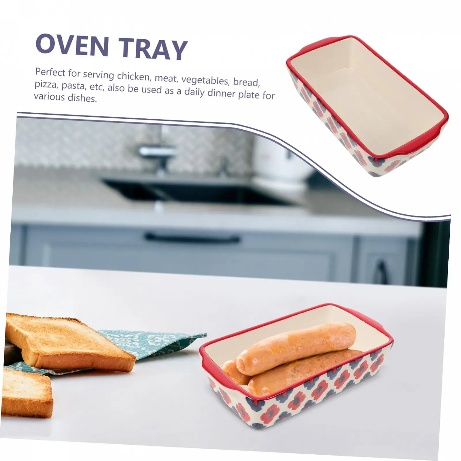 Форма для запекания TOYANDONA Керамическая прямоугольная с двойными ручками для духовки и микроволновой печи, фото №4