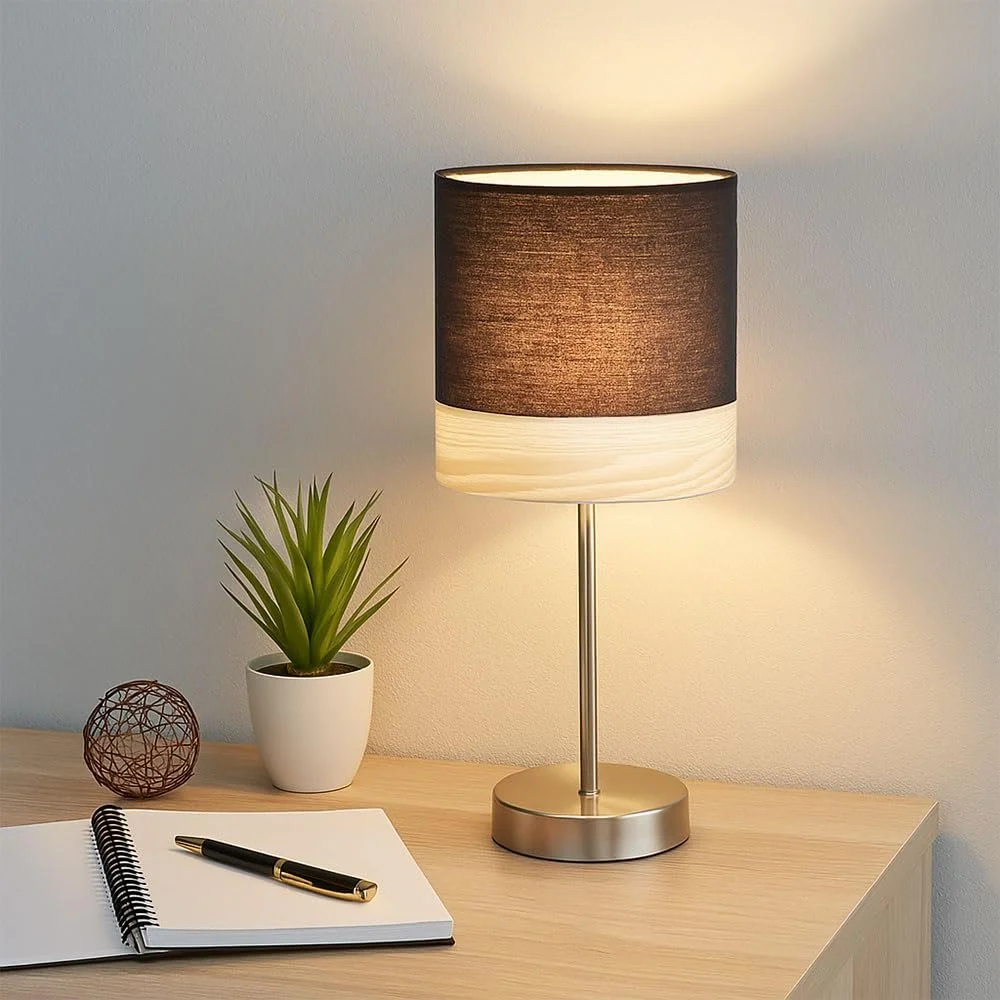 Настольная лампа LED GLOBO LIGHTING 3 W 250 lm Теплый белый Диаметр 15 x Высота 35 см Матовый никель Текстиль Дерево, фото №2