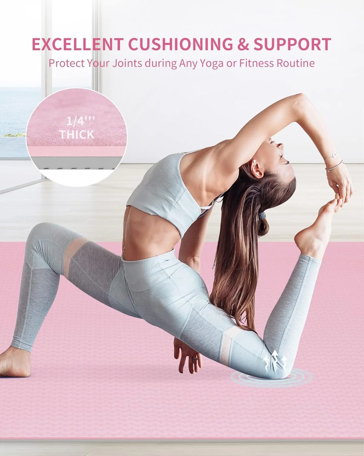 Килимок для йоги CAMBIVO 183 x 122 см Рожевий, фото №2