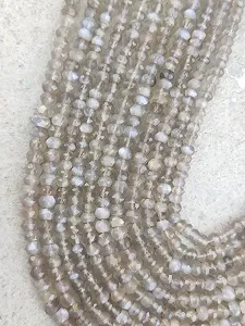 Намистини Місячний Камінь, круглі грановані 4.5-5 мм, нитка довжиною 33 см, для намиста, браслета - Фото 1