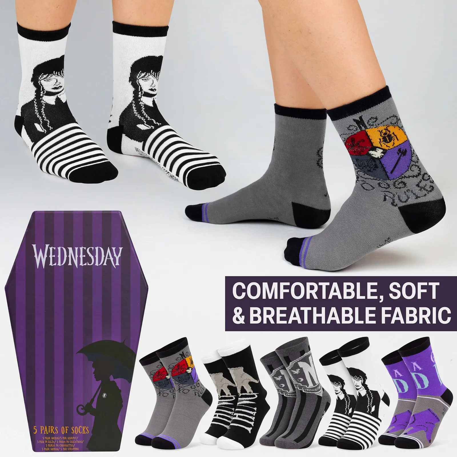 Шкарпетки Wednesday Addams для жінок та підлітків, Набір з 5 пар, фото №2