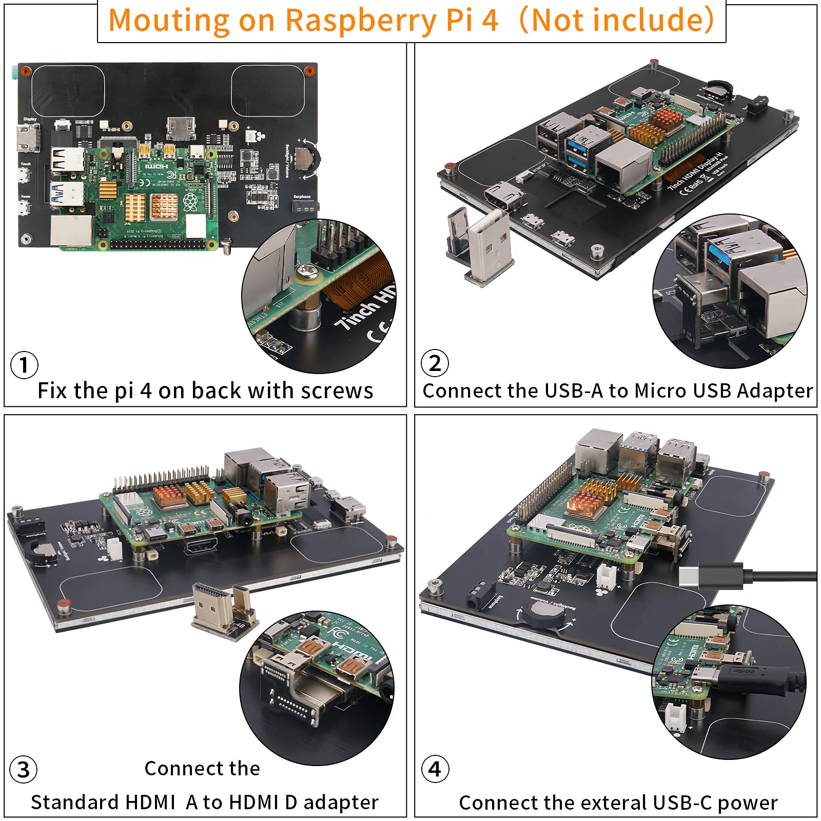 Монітор WIMAXIT Raspberry Pi Touch Screen Display 7 дюймів 1024 x 600 USB HDMI IPS 178° з динаміками та підставкою для Raspberry 4/3/2/Ноутбук/ПК, фото №6