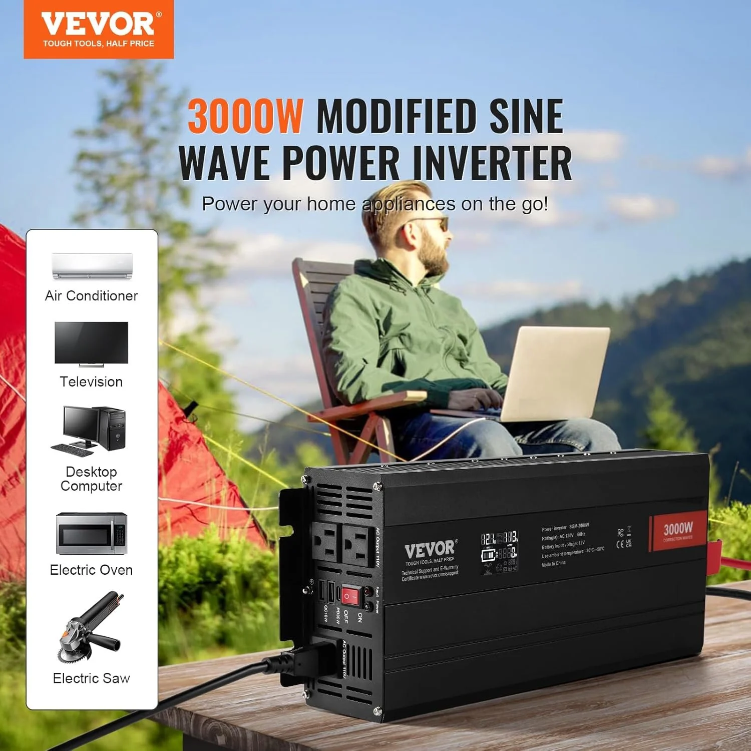 Инвертор Vevor SGM-3000W / Black, фото №2 Инвертор Vevor SGM-3000W / Black, фото №2
