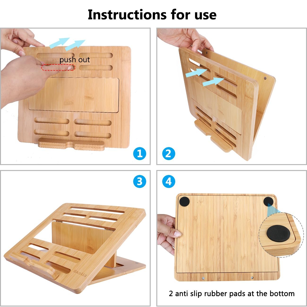 Подставка для ноутбука Бамбуковая Регулируемая с 4 углами Держатель для ноутбука Складная Охлаждающая подставка для ноутбука Macbook Планшет, фото №8