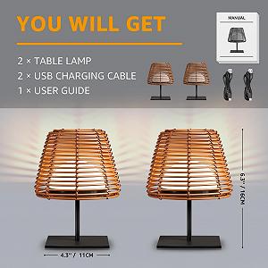 Настольная лампа MALUX Wireless LED Rattan Bamboo набор из 2 шт. дерево synthetic.ua - Фото 1