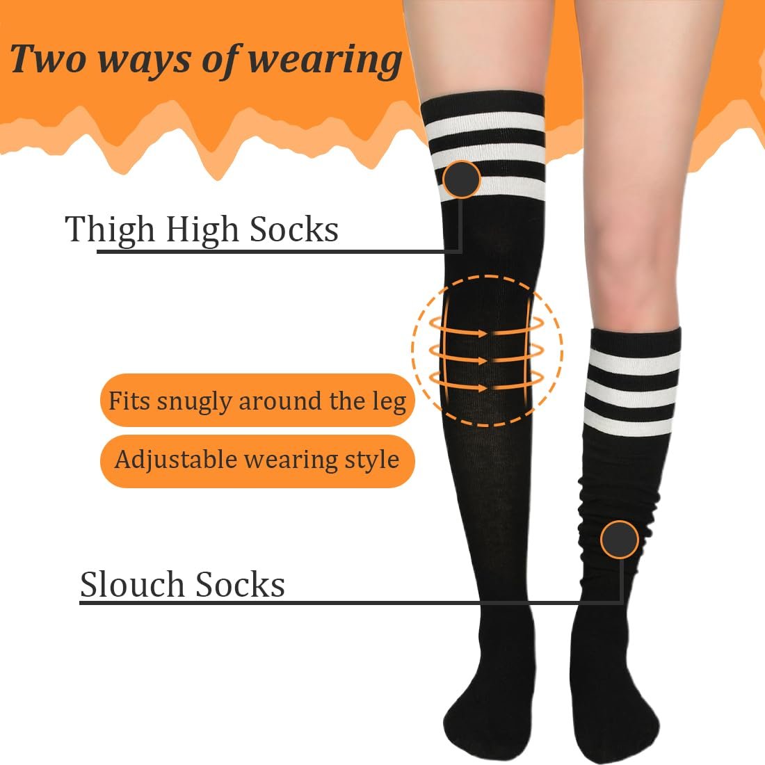 Женские очень длинные носки выше колена, чулки выше колена, длинные полосатые носки, повседневные высокие гетры, носки до бедра (70 см), фото №4