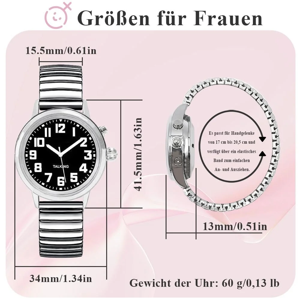 Говорящие часы Maujoy для женщин для слепых пожилых людей с нарушениями зрения, громкий и чистый голос, говорит на немецком языке, фото №8 Говорящие часы Maujoy для женщин для слепых пожилых людей с нарушениями зрения, громкий и чистый голос, говорит на немецком языке, фото №8