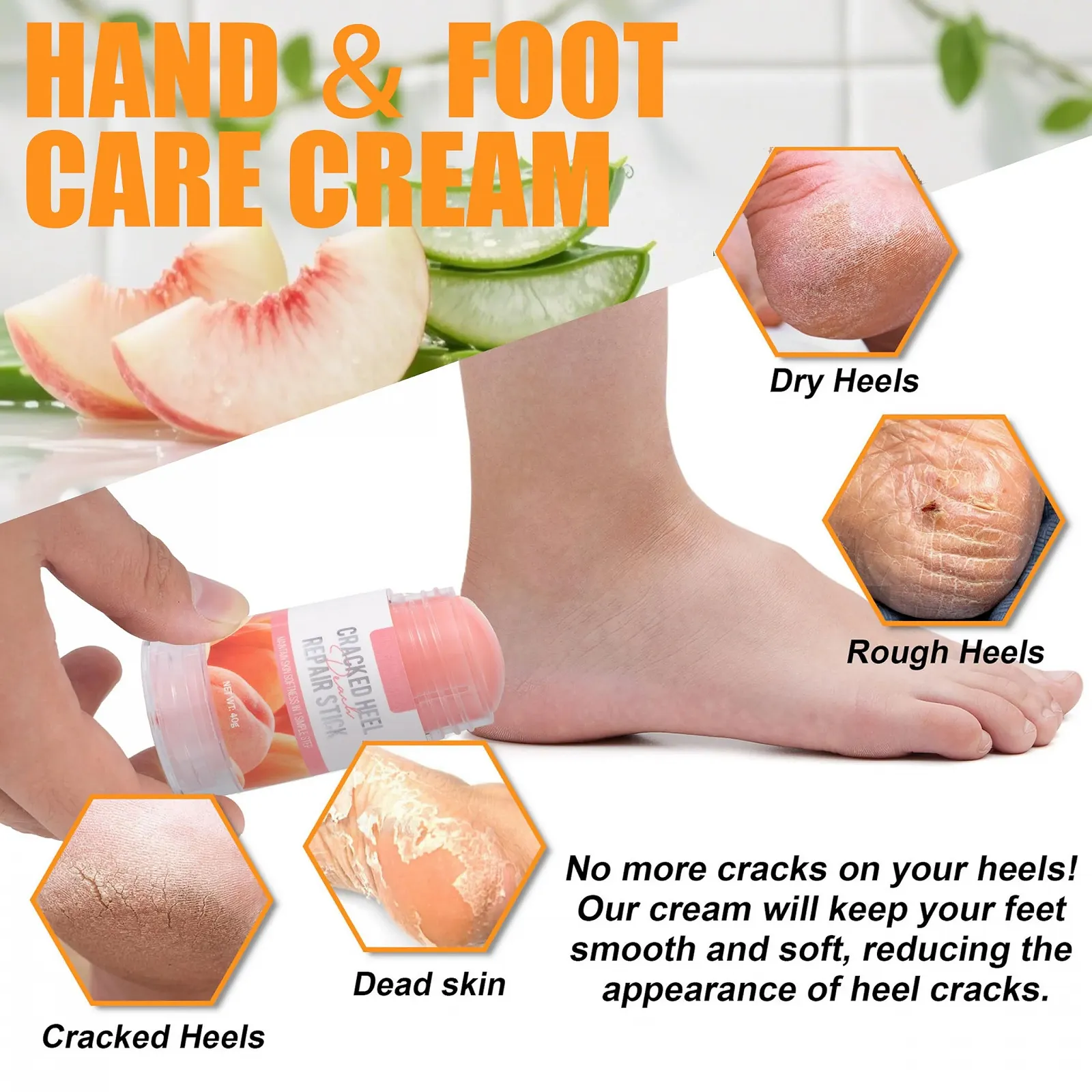 Крем для ног увлажняющий против трещин с мочевиной и ароматом персика, упаковка из 2 шт. по 80 г, фото №3