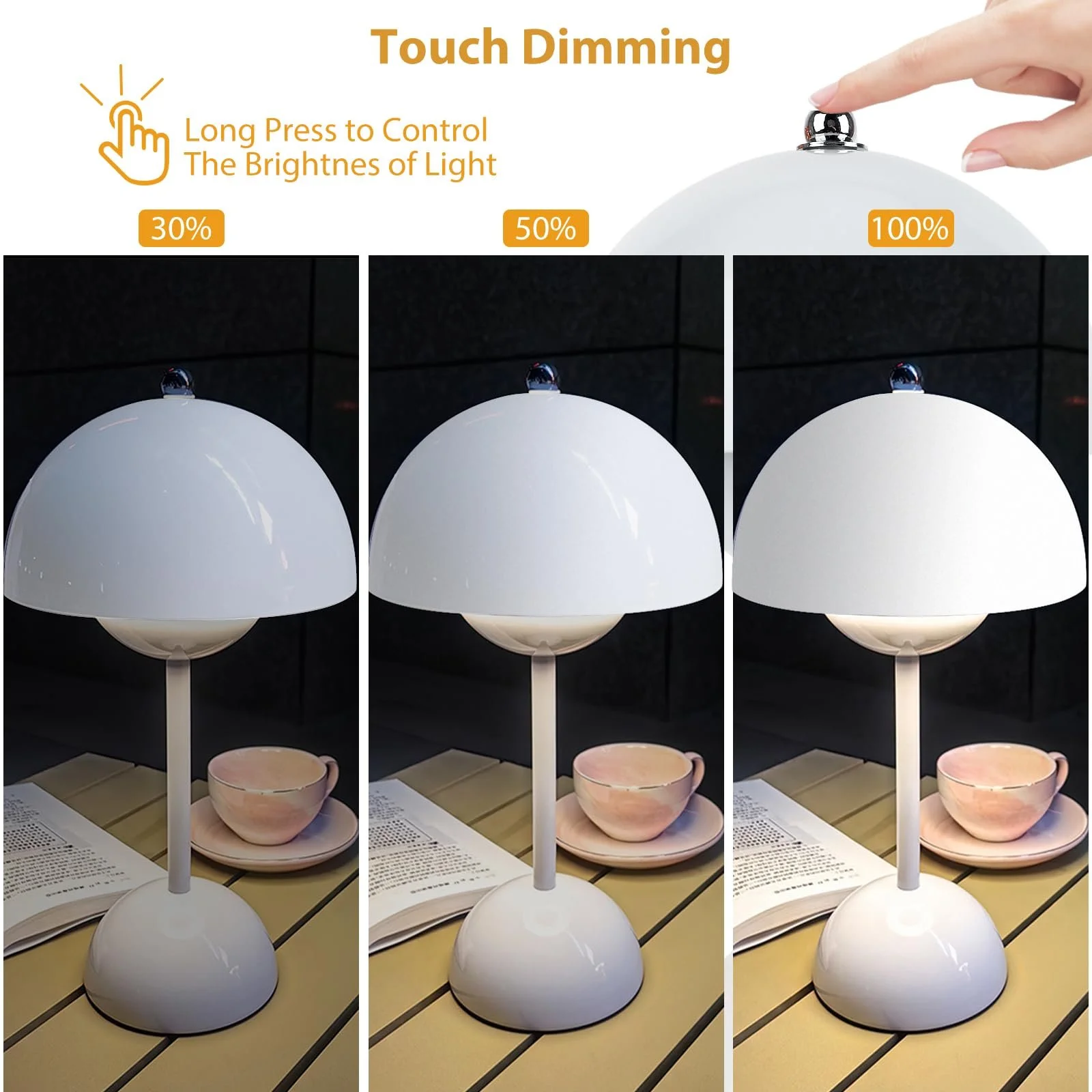 Настільна лампа LUPATDY Mushroom Flowerpot Бездротова Сенсорна Димування 3000 К - 6000 К Акумуляторна 3 режими яскравості, фото №3